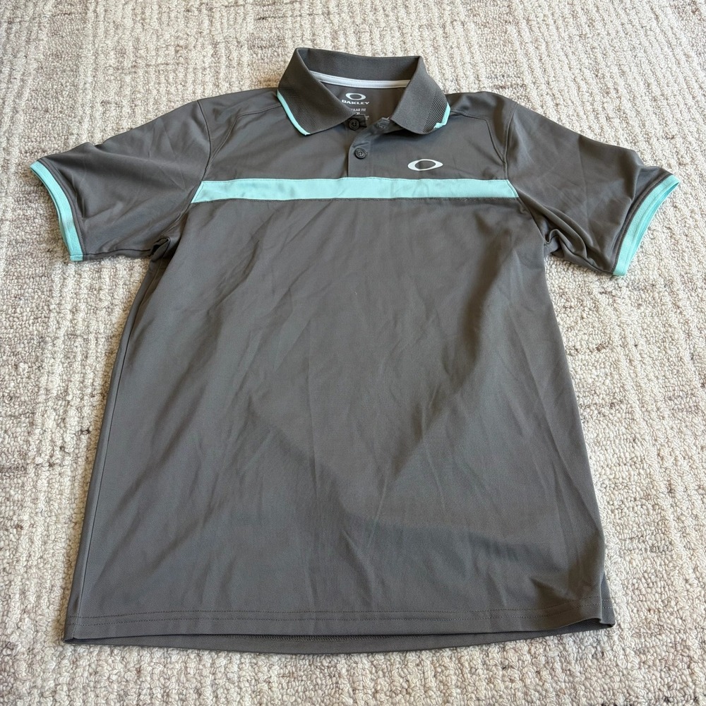Oakley Mens Hydrolix Polo Shirt Gray Mint Green Stripe Regular Fit Small S/P